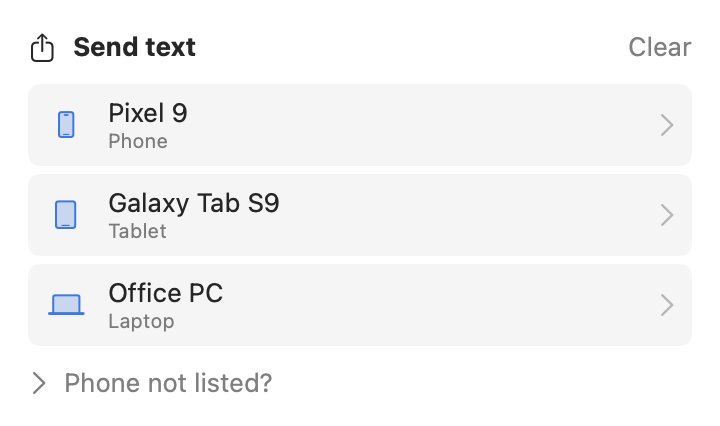 Choosing a nearby device to send to